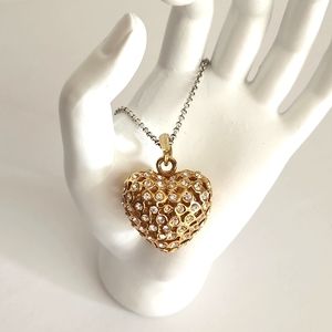 Gold Tone Heart Crystal Pendant